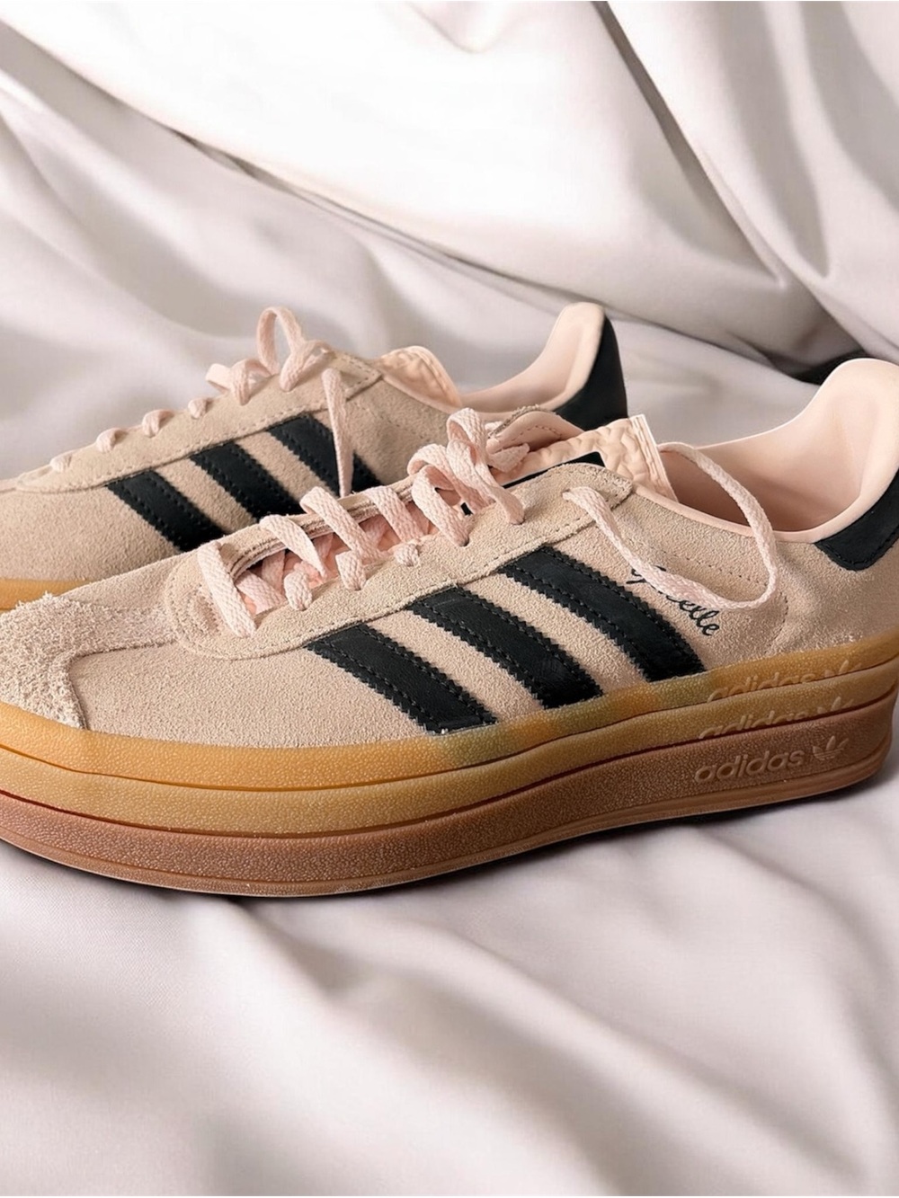 adidas Pink Suede Platform Sneakers with Black Stripes